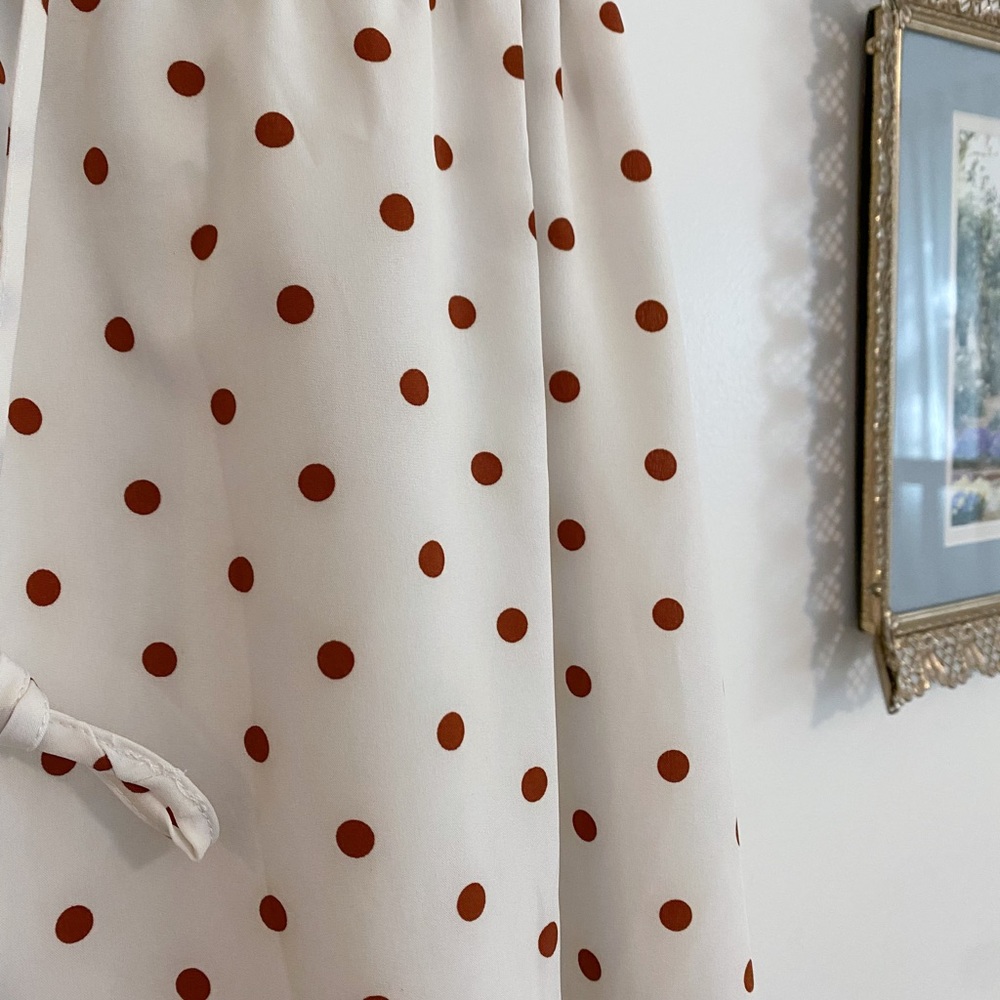 Shein ivory/camel polka dot midi shirt dress